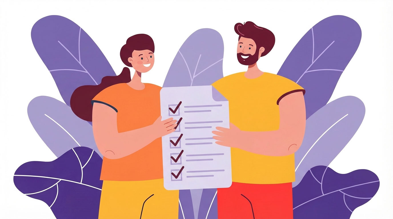 A couple reviewing a checklist together